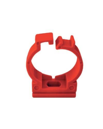 Держатель с защелкой для труб D25мм, АБС, цвет красный Экопласт (49625-50) в Санкт-Петербурге Держатели, клипсы, скобы Pintop.ru