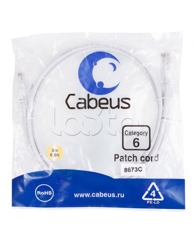 Патч-корд UTP, категория 6, 3 м, неэкранированный, белый Cabeus PC-UTP-RJ45-Cat.6-3m-WH в Санкт-Петербурге Патчкорды (медные) Pintop.ru