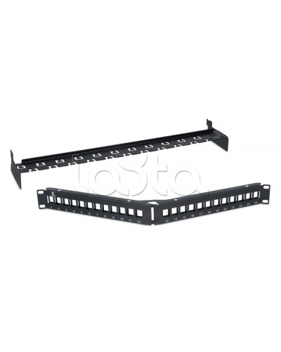 Патч-панель угловая модульная 19, 1U, 24 порта RJ-45, для неэкранированных модулей, с задним кабельным организатором (без модулей) Cabeus PLB-24-CON в Санкт-Петербурге Патч панель Pintop.ru