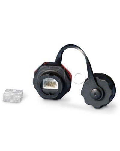 Промышленный модуль Keystone Jack RJ-45 (8P8C), IP67, категория 5e, с защитной крышкой, черный Hyperline KJ-IE-8P8C-C5e-180-BK в Санкт-Петербурге Распределительные коробки Pintop.ru