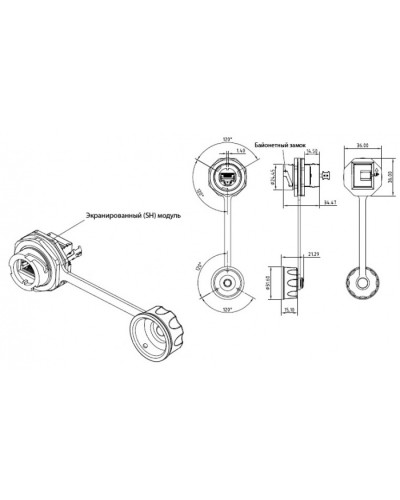 Промышленный модуль Keystone Jack RJ-45 (8P8C) Hyperline (KJ-IE-8P8C-C5e-180-SH-F-BK) в Санкт-Петербурге Патч-корды и пигтейлы Pintop.ru
