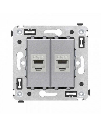 Компьютерная розетка RJ-45 в стену, кат.6 двойная экранированная, Avanti, Закаленная сталь DKC (4404794) в Санкт-Петербурге Розетки компьютерные и телефонные Pintop.ru