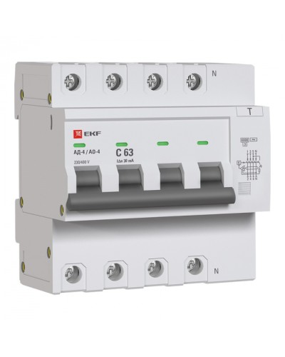 Дифференциальный автомат АД-4 63А/ 30мА (хар. C, AC, электронный) 6кА EKF PROxima (DA4-6-63-30-pro) в Санкт-Петербурге Электротехническое оборудование Pintop.ru