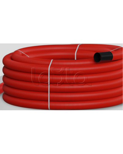 NR040 Двустен. труба ПНД гибкая откр. прокладки, SN29, с зондом, D40мм (50м) красн. Экопласт (801040HFR-UF-RD) в Санкт-Петербурге Труба гофрированная Pintop.ru