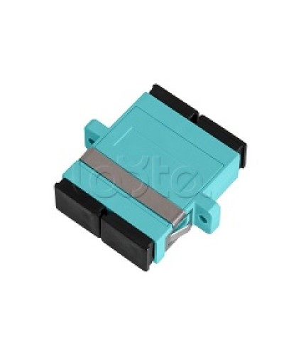 Адаптер NIKOMAX волоконно-оптический, соединительный, многомодовый, стандарта OM3, SC/UPC-SC/UPC, двойной, пластиковый, без шторки, с фланцами, аква, уп-ка 2шт. NIKOMAX (NMF-OA2M3-FN-SCU-SCU-AQ-2) в Санкт-Петербурге Проходные адаптеры и розетки оптические Pint