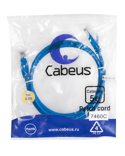 Патч-корд медный U/UTP категория 5е (1м) LSZH (синий) Cabeus (PC-UTP-RJ45-Cat.5e-1m-BL-LSZH) в Санкт-Петербурге Патчкорды (медные) Pintop.ru