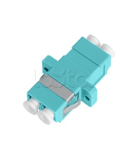 Адаптер NIKOMAX волоконно-оптический, соединительный, многомодовый, стандарта OM3, LC/UPC-LC/UPC, двойной, пластиковый, без шторки, с фланцами, аква, уп-ка 2шт. NIKOMAX (NMF-OA2M3-FN-LCU-LCU-AQ-2) в Санкт-Петербурге Проходные адаптеры и розетки оптические Pint