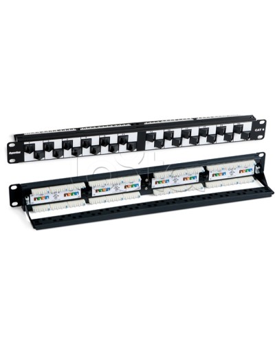 Патч-панель 19, 1U, с угловыми портами, 24 порта RJ-45, категория 6 Hyperline PP2A-19-24S-8P8C-C6-110 в Санкт-Петербурге Патч панель Pintop.ru