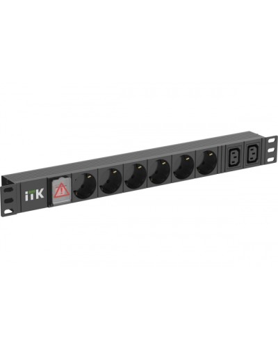ITK 6 розеток нем. ст. + 2 С13 LED 1U вх. С14 алюмин.(PH12-6D2C133) в Санкт-Петербурге Блоки розеток Pintop.ru