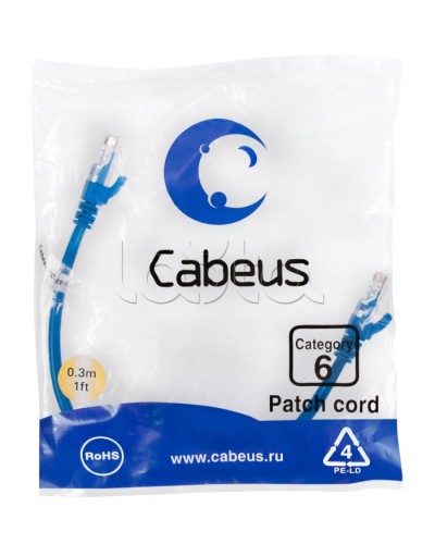 Патч-корд UTP, категория 6, 0.3 м, неэкранированный, синий Cabeus PC-UTP-RJ45-Cat.6-0.3m-BL в Санкт-Петербурге Патчкорды (медные) Pintop.ru