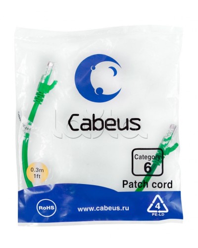 Патч-корд UTP, категория 6, 0.3 м, неэкранированный, зеленый Cabeus PC-UTP-RJ45-Cat.6-0.3m-GN в Санкт-Петербурге Патчкорды (медные) Pintop.ru