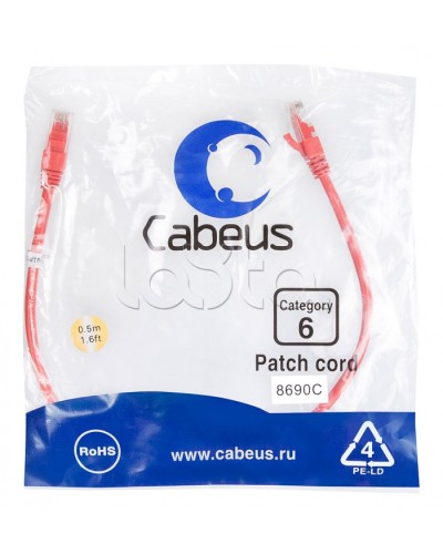 Патч-корд UTP, категория 6, 0.5 м, неэкранированный, красный Cabeus PC-UTP-RJ45-Cat.6-0.5m-RD в Санкт-Петербурге Патчкорды (медные) Pintop.ru