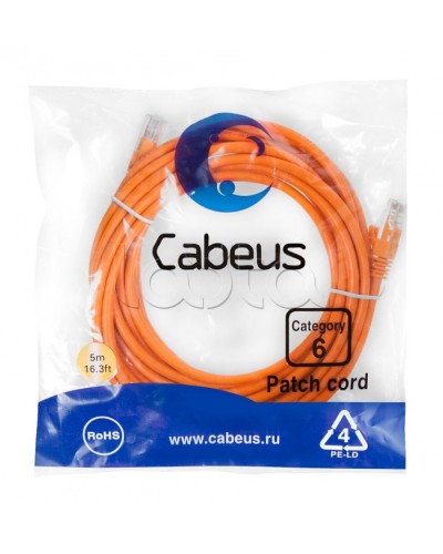 Патч-корд UTP, категория 6, 5 м, неэкранированный, оранжевый Cabeus PC-UTP-RJ45-Cat.6-5m-OR в Санкт-Петербурге Патчкорды (медные) Pintop.ru