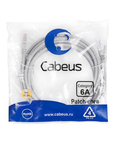 Шнур коммутационный 2xRJ-45/8P8C U/UTP кат.6a (5 м) Cabeus PC-UTP-RJ45-Cat.6a-5m-LSZH в Санкт-Петербурге Патчкорды (медные) Pintop.ru