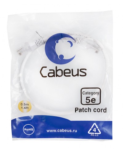 Патч-корд медный U/UTP кат.5е (0,5м) LSZH (белый) Cabeus (PC-UTP-RJ45-Cat.5e-0.5m-WH-LSZH) в Санкт-Петербурге Патчкорды (медные) Pintop.ru