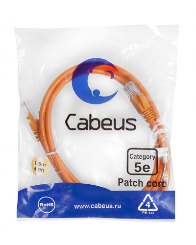 Патч-корд медный U/UTP кат.5е (1,5м) LSZH (оранжевый) Cabeus (PC-UTP-RJ45-Cat.5e-1.5m-OR-LSZH) в Санкт-Петербурге Патчкорды (медные) Pintop.ru