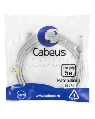 Патч-корд медный U/UTP кат.5е (5м) LSZH (черный) Cabeus (PC-UTP-RJ45-Cat.5e-5m-BK-LSZH) в Санкт-Петербурге Патчкорды (медные) Pintop.ru