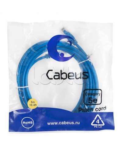 Патч-корд медный U/UTP кат.5е (5м) LSZH (синий) Cabeus (PC-UTP-RJ45-Cat.5e-5m-BL-LSZH) в Санкт-Петербурге Патчкорды (медные) Pintop.ru