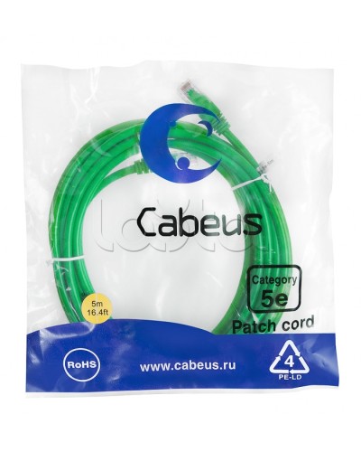 Патч-корд медный U/UTP кат.5е (5м) LSZH (зеленый) Cabeus (PC-UTP-RJ45-Cat.5e-5m-GN-LSZH) в Санкт-Петербурге Патчкорды (медные) Pintop.ru