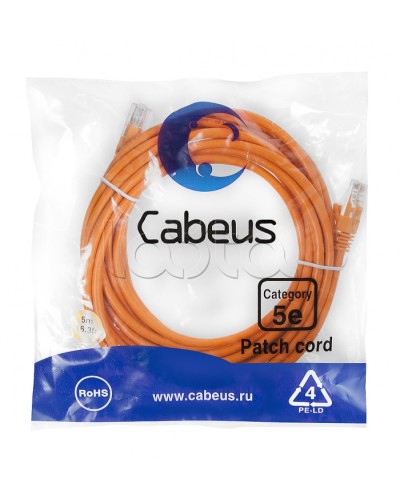 Патч-корд медный U/UTP кат.5е (5м) LSZH (оранжевый) Cabeus (PC-UTP-RJ45-Cat.5e-5m-OR-LSZH) в Санкт-Петербурге Патчкорды (медные) Pintop.ru