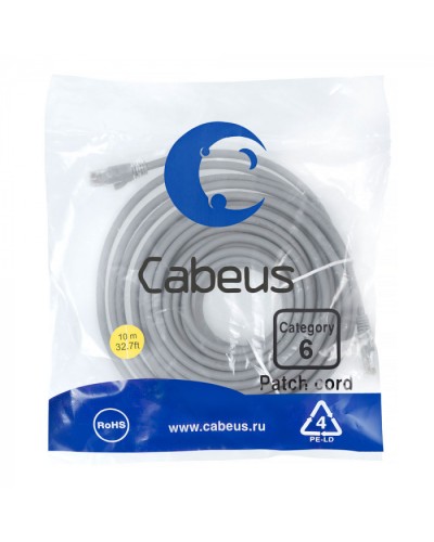 Патч-корд медный U/UTP кат.6 (10м) LSZH (серый) Cabeus (PC-UTP-RJ45-Cat.6-10m-LSZH) в Санкт-Петербурге Патчкорды (медные) Pintop.ru