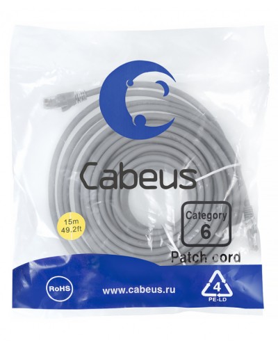 Патч-корд медный U/UTP кат.6 (15м) LSZH (серый) Cabeus (PC-UTP-RJ45-Cat.6-15m-LSZH) в Санкт-Петербурге Патчкорды (медные) Pintop.ru