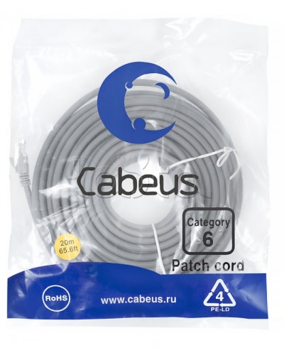 Патч-корд медный U/UTP кат.6 (20м) LSZH (серый) Cabeus (PC-UTP-RJ45-Cat.6-20m-LSZH) в Санкт-Петербурге Патчкорды (медные) Pintop.ru