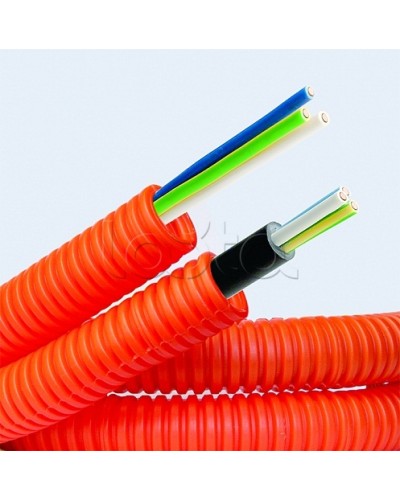 Электротруба ПНД гибкая гофр. д.20мм, цвет оранжевый, с кабелем ВВГнг(А)-LS 3х2,5мм² РЭК ГОСТ+,100м DKC 7S920100 в Санкт-Петербурге Труба гофрированная Pintop.ru