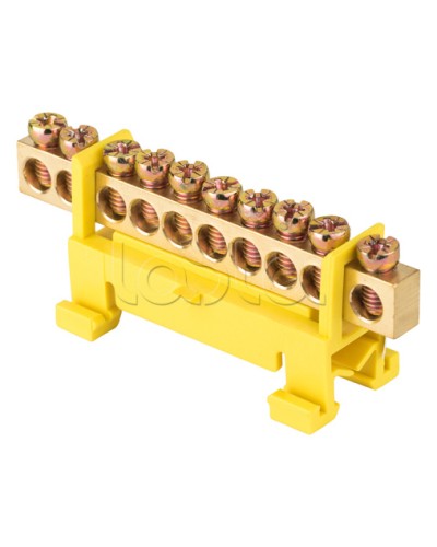 Шина 0 PE (6х9мм) 10 отверстий латунь желтый изолятор тип Стойка на DIN-рейку EKF PROxima (sn0-63-10-sy) в Санкт-Петербурге Клеммные колодки Pintop.ru