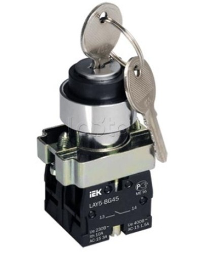 Переключатель LAY5-BG45 на 2 положения с ключом без фиксации IEK BSW80-BG-2-K02 в Санкт-Петербурге Аксессуары для стоек и шкафов Pintop.ru
