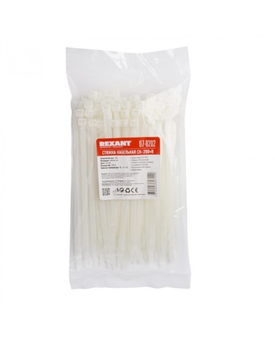 Хомут-стяжка нейлоновый, широкий 8х200 мм белый (100шт/уп) REXANT 07-0202 в Санкт-Петербурге Стяжки-хомуты Pintop.ru