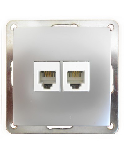 Розетка телефонная двойная 2хRJ-11 с накладкой (серебристый металлик) LK60 (865603) в Санкт-Петербурге Розетки компьютерные и телефонные Pintop.ru