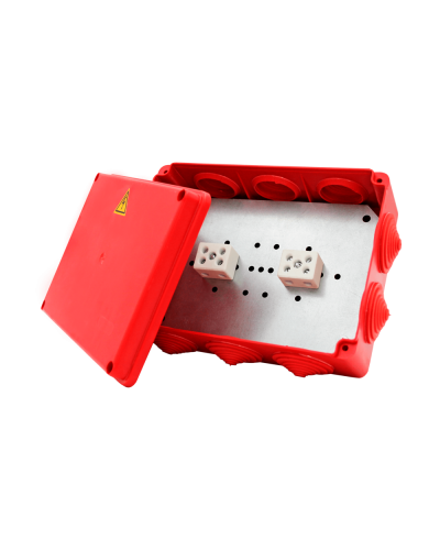 Коробка распределительная огнестойкая КРОПС-П4, IP54, габаритные размеры 150х110х70 мм, для кабелей сечением до 10 мм2, 4 клеммы КМ-Профиль (FRJB-KM-P4-10-04-КРОПС-IP54) в Санкт-Петербурге Распределительные коробки Pintop.ru