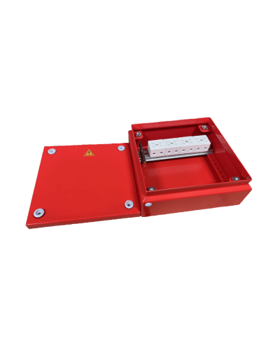 Коробка распределительная огнестойкая КРОПС, IP55, габаритные размеры 150х150х80 мм, для кабелей сечением до 25 мм2, 4 клеммы КМ-Профиль (FRJB-KM-ST5-25-04-КРОПС-IP55) в Санкт-Петербурге Распределительные коробки Pintop.ru