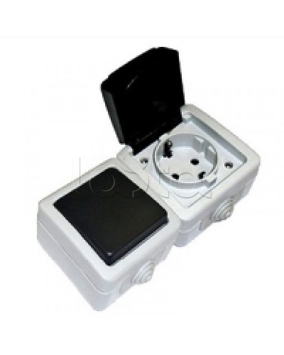 Экопласт EF602G Розетка двойная с з/к. 16A (сер.) в Санкт-Петербурге Розетки компьютерные и телефонные Pintop.ru