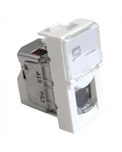 Вставка Mosaic 22.5x45, RJ-45 STP, кат.5e, со шторкой и увеличенным окном маркировки, белая LANMASTER LAN-SIP-22S5E-WH в Санкт-Петербурге Модули Keystone Pintop.ru